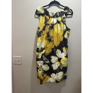 Jessica Howard Yellow Multi Floral Cotton Pocket V-Back Dress Size 14 M3020 $129